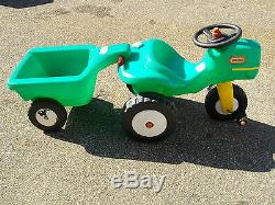 Vintage Rare Little Tikes Green Ride On Pedal Tractor & Cart Trailer Pickup Only