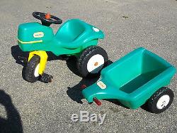 Vintage Rare Little Tikes Green Ride On Pedal Tractor & Cart Trailer Pickup Only