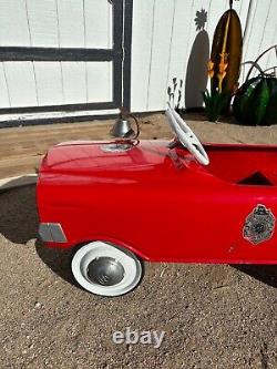 Vintage Red Metal Kids Pedal Car Jr. Fireman Fire Dept 1980s with Bell