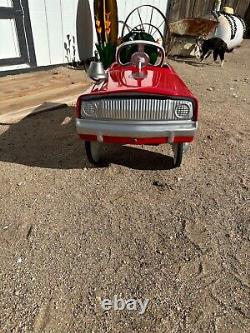 Vintage Red Metal Kids Pedal Car Jr. Fireman Fire Dept 1980s with Bell