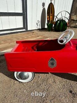 Vintage Red Metal Kids Pedal Car Jr. Fireman Fire Dept 1980s with Bell