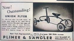 Vintage Ride-on Push Pull Child's Hand Car Handcar PLINER & SANDLER Union Flyer