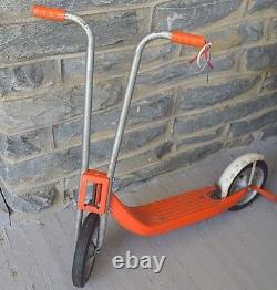 Vintage Scooter Push Style 2 Wheel Metal Orange & White