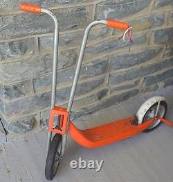 Vintage Scooter Push Style 2 Wheel Metal Orange & White