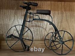 Vintage Small Tricycle Home Decor Black Metal and Wood Moving Parts Industrial