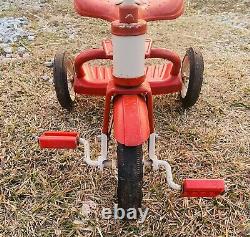 Vintage Tricycle Red White Metal Rideable Two Step As Is