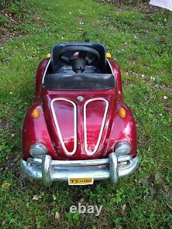 Vintage VW Red Beetle Junior Sportster Metal Pedal Car TS-110 Rare and works