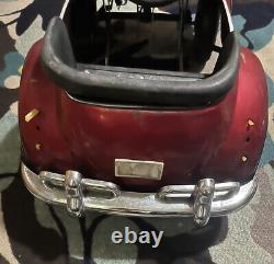 Vintage VW Red Beetle Junior Sportster Metal Pedal Car WS Has Crack & 1? Missing