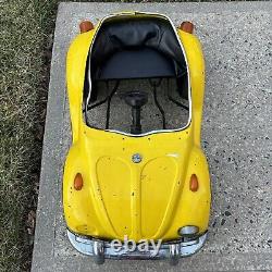 Vintage VW Yellow Beetle Junior Sportster Metal Pedal Car TS-110