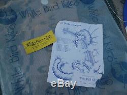 Vintage White Bird Kite 35 ft Rainbow Dragon Sun Moon Stars Signed w Bag CLEAN