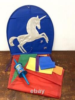 Vintage White Bird Unicorn Kite 23' Rainbow with Tassels