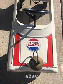 Vintage White Metal AMF Pedal Car, Custom Collectible Pepsi Cola Car