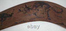 Vintage Wooden Boomerang 18in Carved Australia Tribal Ethnic Collectible Signed