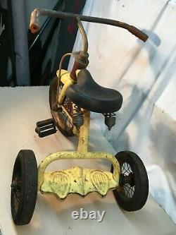 Vintage Yellow Metal Child's Tricycle Bicycle 1940's SCHWINN BIKES