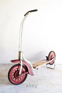 Vintage antique toy child's kid push scooter metal and wood red and white 1940s