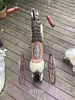 Vintage wood carved horse tricycle