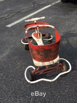 Vtg Antique Toddler Metal/ Wood Ride On Scooter Trike Metal Rubber Wheels Works