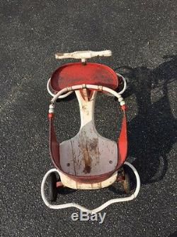 Vtg Antique Toddler Metal/ Wood Ride On Scooter Trike Metal Rubber Wheels Works