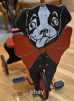 Vtg Dog Ride On Wooden Child's Trike Possibly One Of A Kind Antique /no Shipping