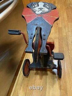 Vtg Dog Ride On Wooden Child's Trike Possibly One Of A Kind Antique /no Shipping