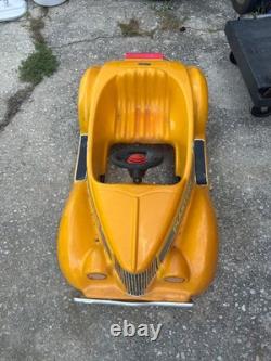 Vtg Kingsbury pedal car Roadster yellow planters peanut 30s 40s 50s ford chevy