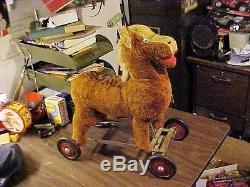 Vtg. RARE Expert Toy C0. Ride-on Horse Plush Wooden Steering Metal Frame USA N. Y