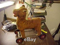 Vtg. RARE Expert Toy C0. Ride-on Horse Plush Wooden Steering Metal Frame USA N. Y