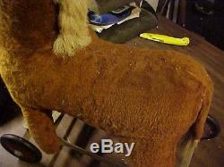 Vtg. RARE Expert Toy C0. Ride-on Horse Plush Wooden Steering Metal Frame USA N. Y