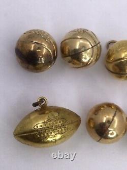 Vtg Sports Charms Gold Filled Football Basketball -&bowling 7 Pc (i1280)