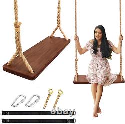 Wooden Swing, Seat 24X 8X 1.2,500Lbs, Adjustable Hemp Rope & Extension Tree Stra