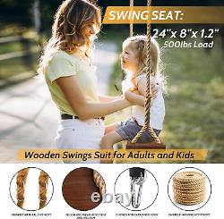 Wooden Swing, Seat 24X 8X 1.2,500Lbs, Adjustable Hemp Rope & Extension Tree Stra
