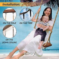 Wooden Swing, Seat 24X 8X 1.2,500Lbs, Adjustable Hemp Rope & Extension Tree Stra