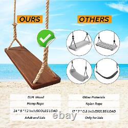 Wooden Swing, Seat 24X 8X 1.2,500Lbs, Adjustable Hemp Rope & Extension Tree Stra
