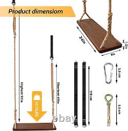 Wooden Swing, Seat 24X 8X 1.2,500Lbs, Adjustable Hemp Rope & Extension Tree Stra