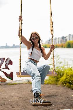 Wooden Swing, Seat 24X 8X 1.2,500Lbs, Adjustable Hemp Rope & Extension Tree Stra